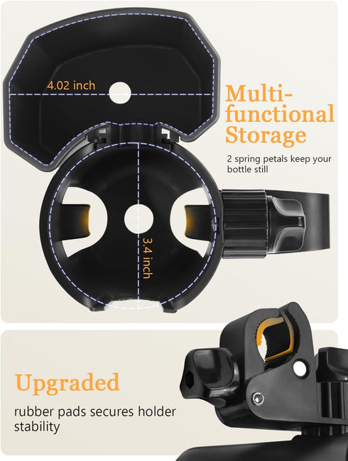 360 Universal Stroller Cup Holder with Phone Holder, Rotatable Strong Clip, Big Storage Space for Walker, Wheelchair