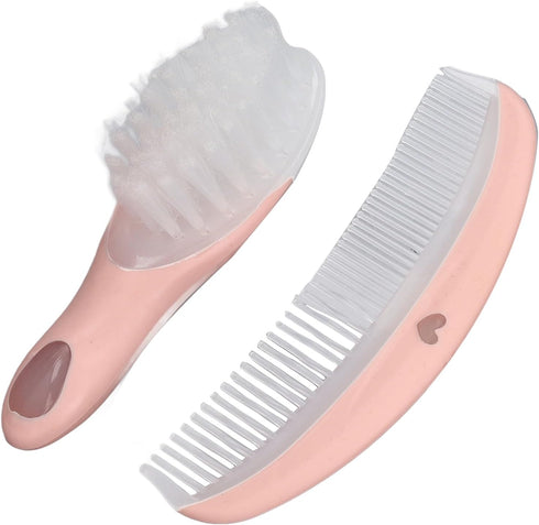 Generic Set, Baby Hair Brush and Comb Soft Round Tooth Design, Enhances Brain Development, Travel Friendly, Pink