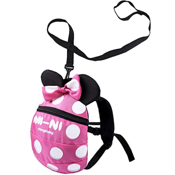 Baby Toddler Leash Backpack, Anti-Lost Travel Bag Harness Reins, Cute Cartoon Backpacks with Safety Leash, Rose Red