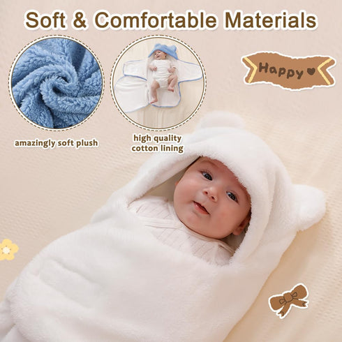 Baby Winter Fleece Swaddle Blanket 0-3 Months - Warm Adjustable Newborn Wrap for Boys Girls