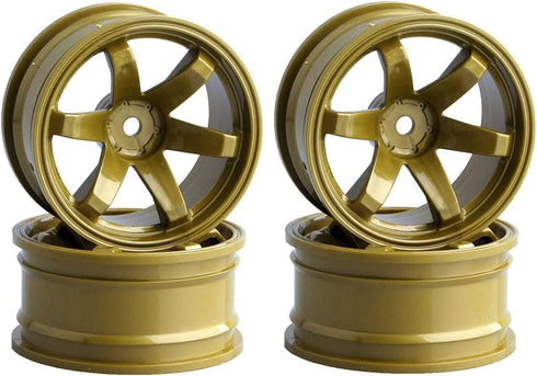 4PCS RC Car Rubber Tires and Plastic Wheels Rims for 1/10 Scale On Road Touring Racing Flat Drift Car (Gold)