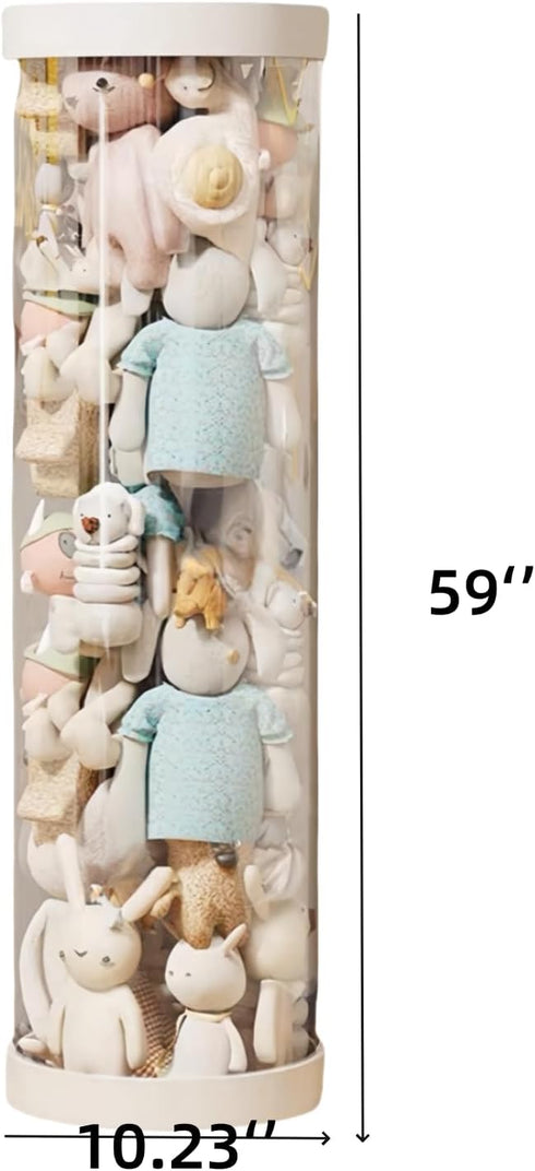 Flarelyare 59''11''Toy Large Stuffed Animal Storage Tube with Wheels, Organizer with Double Zipper, WhiteClear PET