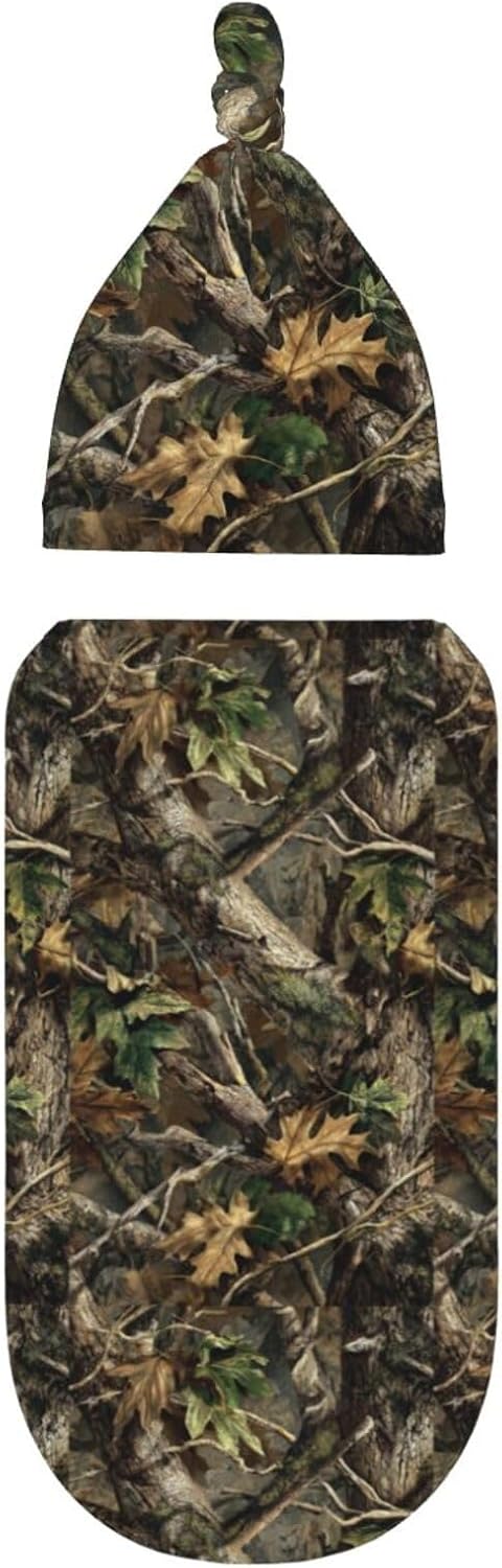 Nanyizly Set 0-6m Camouflage Leaves Newborns Beanie Swaddle Blanket Baby Receiving Blankets for Infant Boy Girl Swaddle