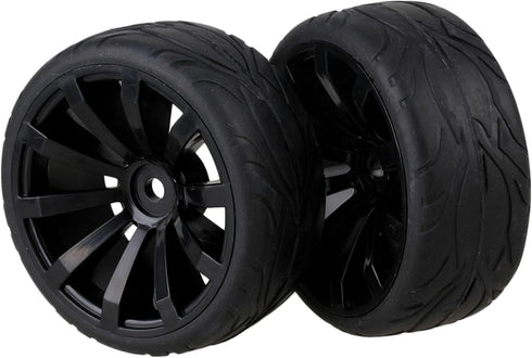 Mxfans 4 Pieces RC1:10 Rubber Tyres with Plastic Rims Black Kit for On Road Car