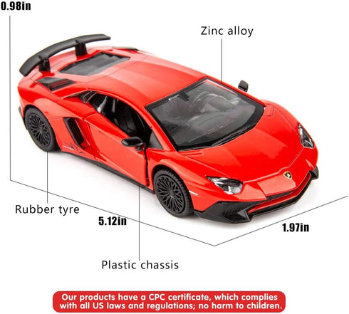 1/36 Scale Aventador LP700-4 Casting Car Model - Zinc Alloy Toy Car for Kids, Pull Back Vehicles (Red)