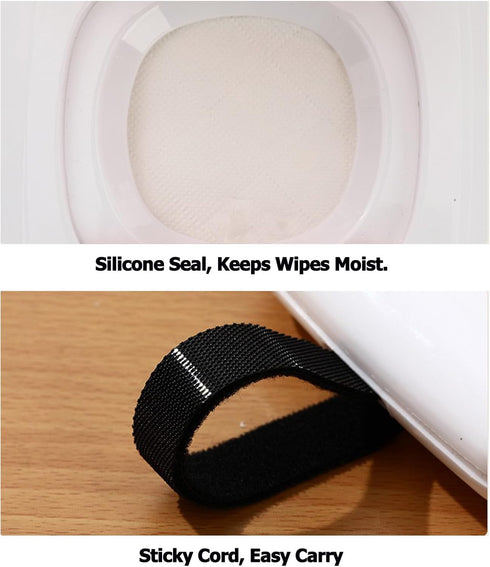 2 Pack 6.5 5.1 1in PandaEar Portable Baby Wipes Dispenser | Refillable Wet Wipe Case with Secure Lid and Carrying Strap
