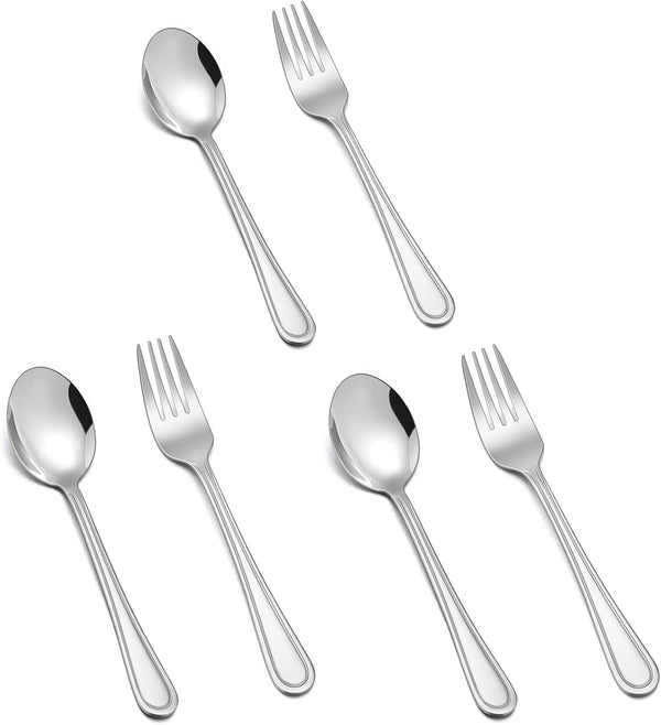 TeamFar Toddler Utensils, Stainless Steel Small Kid Cutlery Set for Self-Feeding, 3 Forks + 3 Spoons