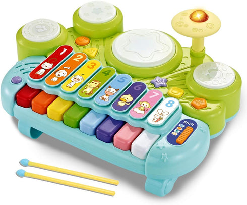 Fisca 3 in 1 Musical Instruments Toys - Electronic Piano Keyboard Xylophone Drum Set for Baby & Toddler