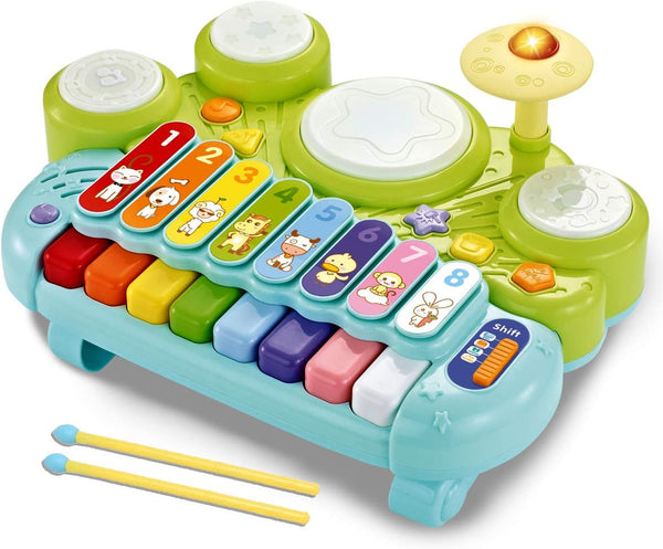 Fisca 3 in 1 Musical Instruments Toys - Electronic Piano Keyboard Xylophone Drum Set for Baby & Toddler