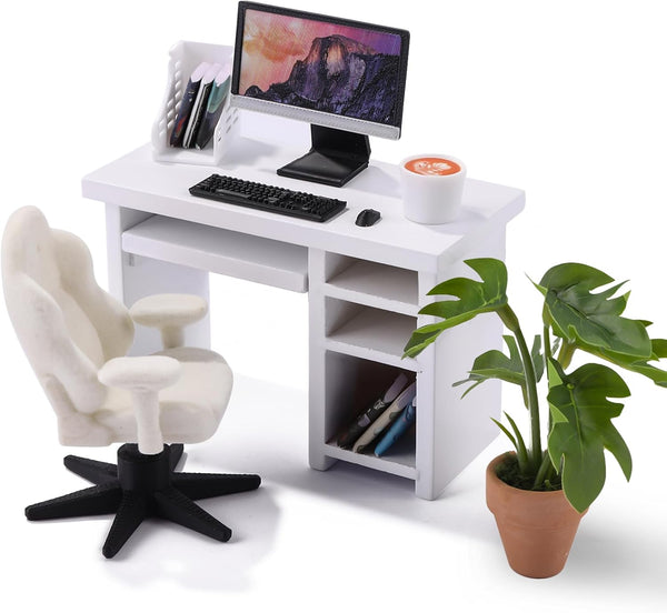DIYDEC 1:12 Scale Miniatures Office Desk Set 14pcs Dollhouse Office Including Mini