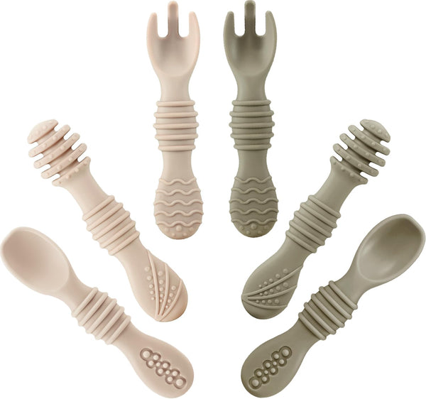 PandaEar Silicone Baby Spoons & Fork Feeding Set, 6 Pack, BPA Free Self Feeding Utensils for Infant Weaning