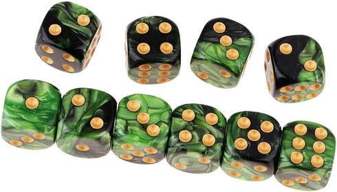 10PCS Polyhedral D6 Dice 16mm Acrylic Game Dice for RPG MTG DND Table Games (Green Black)
