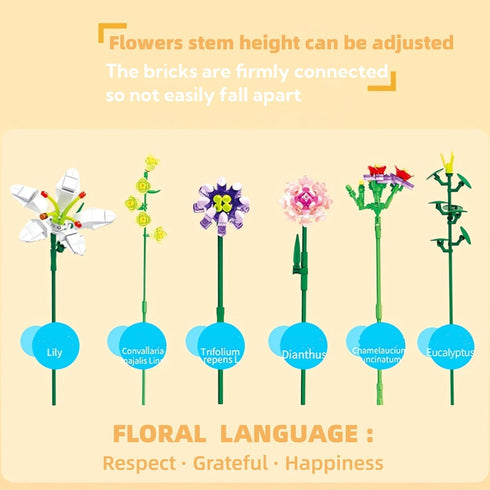 Flower Bouquet Building Set for Adults - Artificial Flowers with Lily and Carnation - 514 Pcs Romantic Gifts