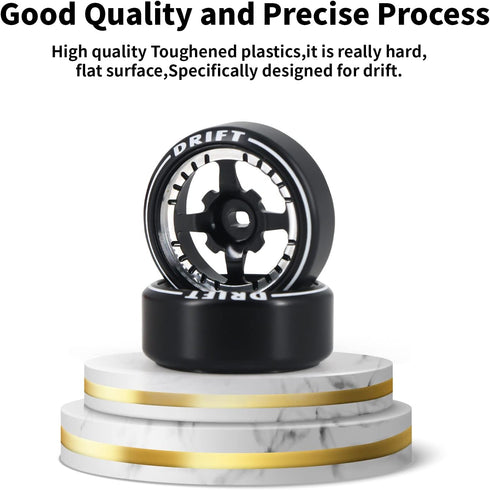 New 4 Pcs RC Car Drift Wheels with Logo Tires for 1/28 WLtoys K969 K989 K929, 4 Spoke Aluminum Alloy Tires