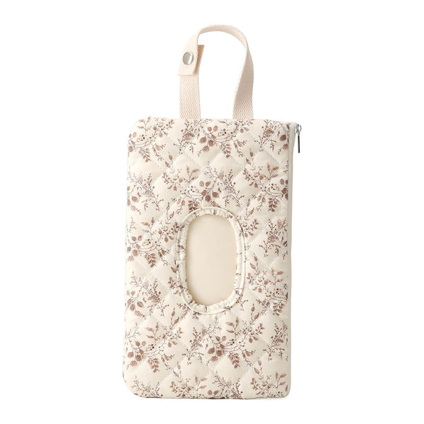 Quilted Baby Wipe Holder Floral Diaper and Wipes Pouch Portable Hanging Quilted