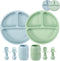 PandaEar Silicone Baby Feeding Set, 2 Pack Silicone Divided Suction Plate, 2 Pack Tiny Cup with 2 Spoons 2 Forks, Baby