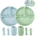 PandaEar Silicone Baby Feeding Set, 2 Pack Silicone Divided Suction Plate, 2 Pack Tiny Cup with 2 Spoons 2 Forks, Baby