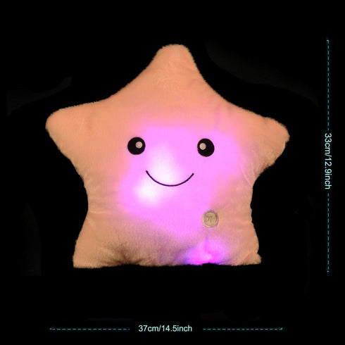 Creative Twinkle Glowing Stars Shape Plush Throw Pillow, LED Night Light Pillow Cushions for Kids, Christmas (Pink)