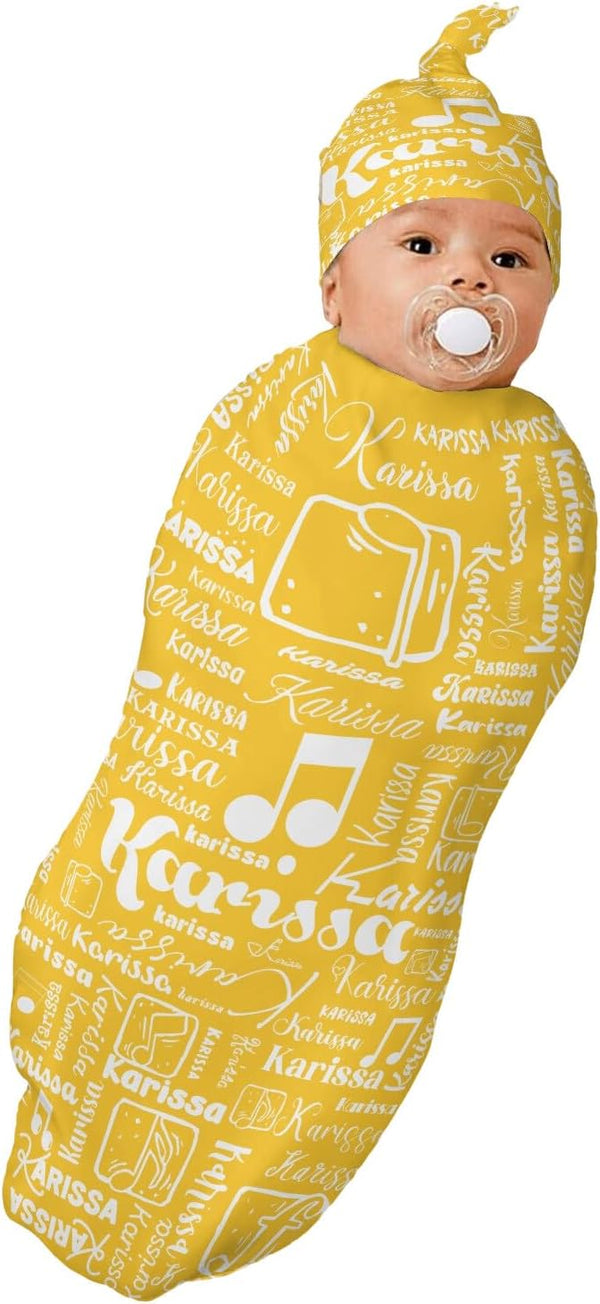 YallLocoMo Personalized Baby Swaddle Blanket for Boys Girls Note Name Text Yellow Custom