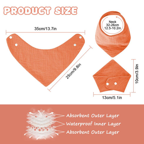 Muslin Baby Drooling Bibs, 10PCS Baby Bandana Drool Bibs, Snap Muslin Cotton Baby Bibs for Girls, Boys, Baby Drool Bibs Anti-Penetration, Strong Water Absorption for Drooling and Teething