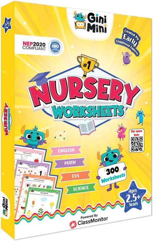 300 Nursery Worksheets (English, Maths, Science, & EVS) with Stickers for Ages 2-4, Fun Learning Activities