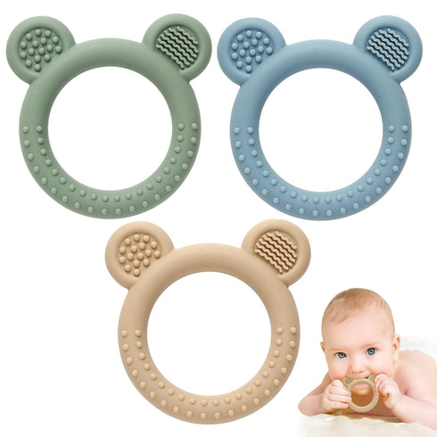 3 Pack Teething Toys for Babies 0-6 Months, BPA Free, Easy to Hold Silicone Teethers Chew Toys for Infant Baby