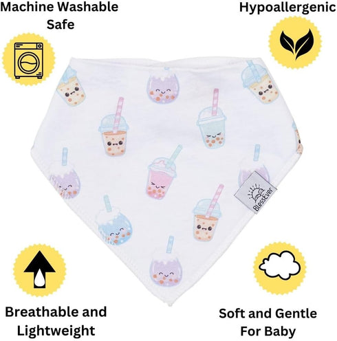 Baby Bandana Drool Bibs for Drooling and Teething, Gift Set For Boys & Girls, Soft 100% Cotton Bandana Bibs, Baby Drool Bib, Teething Bibs for Infant, Toddler, 3 Pack boba, dumpling