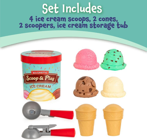 Set, 8 Popular Playthings Magnetic Scoop and Play Ice Cream Pretend Dessert Shop Toy for Kids, Play Food Cones