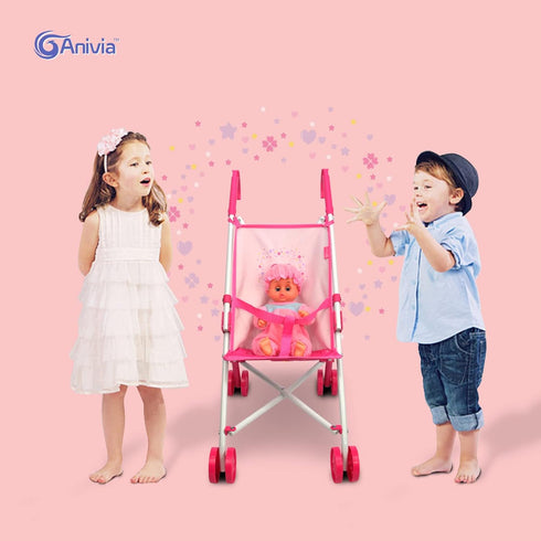 Foldable Heart Design Doll Stroller - Anivia Baby Doll Collection for Girls