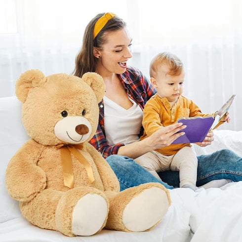 Tezituor 40in Giant Teddy Bear, Big Stuffed Animal Plush, Light Brown Soft Gifts for Baby Shower, Valentine, Birthday
