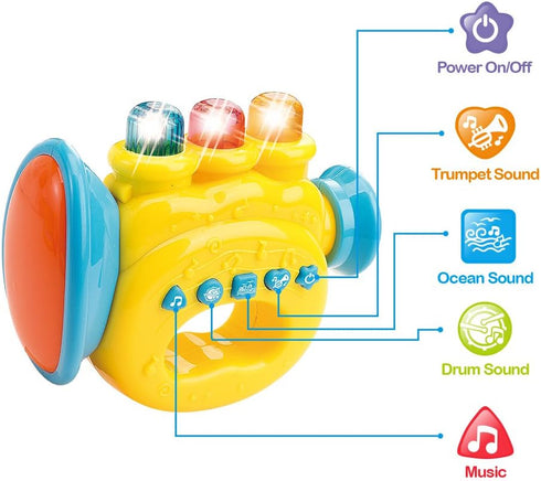 WEofferwhatYOUwant Set of 3 Music Toys - Trumpet, Drum, and Harp with Batteries for Baby Learning
