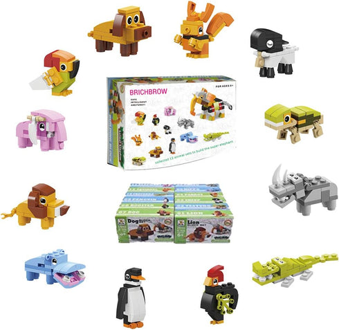 Animals Building Blocks for Kids, Party Favors for Kids,Gifts Kids Prizes, Goodie Bag Fillers Carnival Prizes,Birthday (12 in 1 Animal)