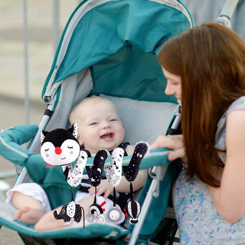 Car Seat Toys for Infants 0-6 Months, High Contrast Hanging Toys for Baby Carseat, Developmental Toys with Music