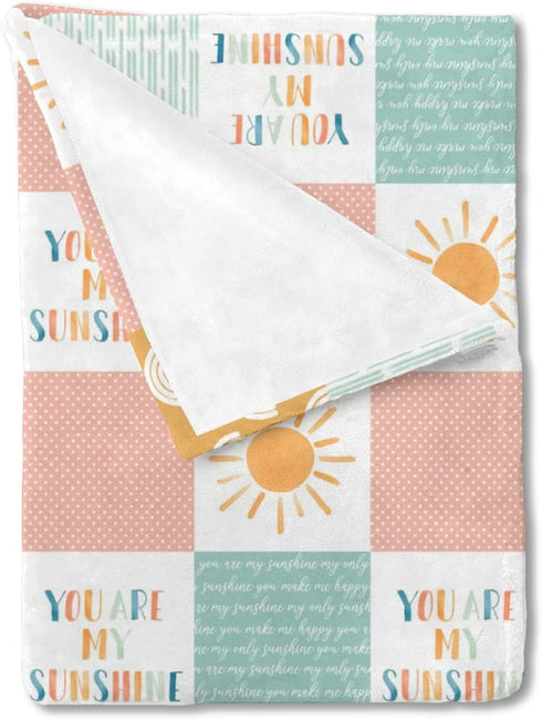Boho Rainbow You Are My Sunshine Baby Blanket - Pink Sun Polka Dots Flannel Fleece, 30 x 40 for Girls Gift