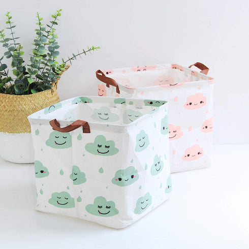 Square Storage Bins Canvas Collapsible Basket with Handles - Toy Organizer for Nursery, Kid's Toys, Closet & Laundry