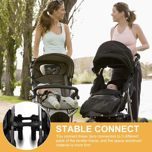 3pcs Stroller Connector with 2pcs Hook, Adjustable Length for Toddlers, Black