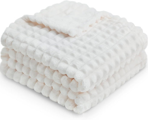 HOMRITAR Baby Blanket for Boys Girls, Fleece Super Soft Plush Cozy Toddler Blanket with Square 3D Jacquard Grid Design