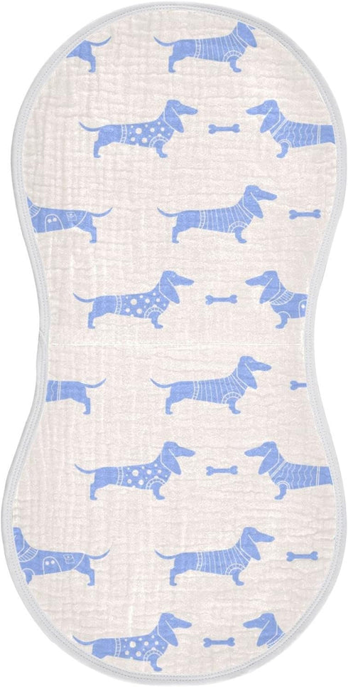 Cute Dachshund Dog and Bone Pattern Muslin Burp Cloths, 1 Pack, 100% Cotton Baby Washcloths for Boy Girl