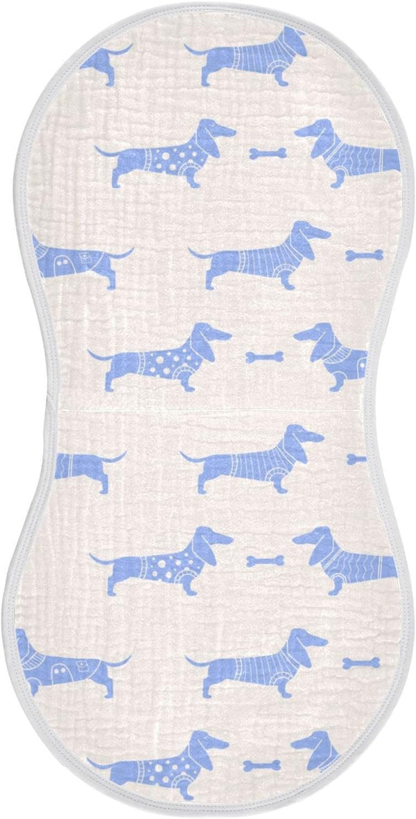 Cute Dachshund Dog and Bone Pattern Muslin Burp Cloths, 1 Pack, 100% Cotton Baby Washcloths for Boy Girl