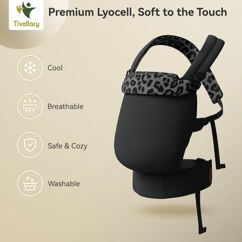(744 lbs) Tivellary Reversible Baby Carrier Black Solid & Leopard Print; Lightweight & Breathable Lyocell Fabric;