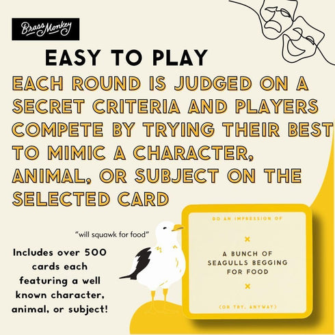 Brass Monkey The Imitation – Social Party Game with 300+ Game Card Prompts for Doing Impressions