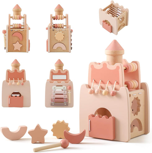 Wooden Montessori Activity Cube for Preschoolers 3-5 Multi-Sensory Learning Toy, Educational and