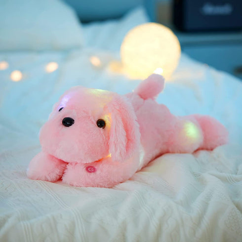 18'' WEWILL Light up Pink Puppy Dog LED Stuffed Animal with Colorful Night Light Glow Soft Plush Toy Gifts for Kids on