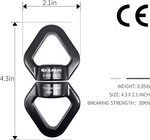 30kN Swing Swivel, CE Certified Safe Swivel Hook, 360° Rotational Device for Tree Swing, Aerial Dance