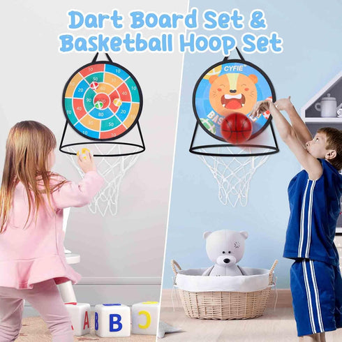 CYFIE 2 in 1 Basketball Hoop Toddler, Dart Board for Kids Sports Toys, Slam Dunk Gift for Girls Boys Office Party
