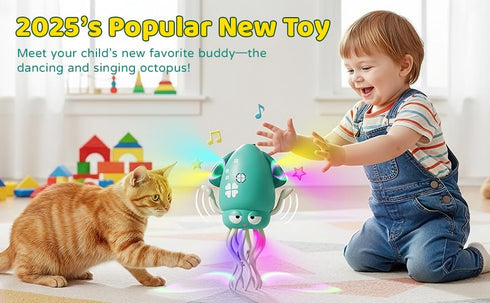 Tummy 3 4 5 6 7 8 9 10 SANJOIN Dancing Octopus Baby Toy,Easter Basket Stuffers Gitfs Rechargeable Time Toys Wiggling