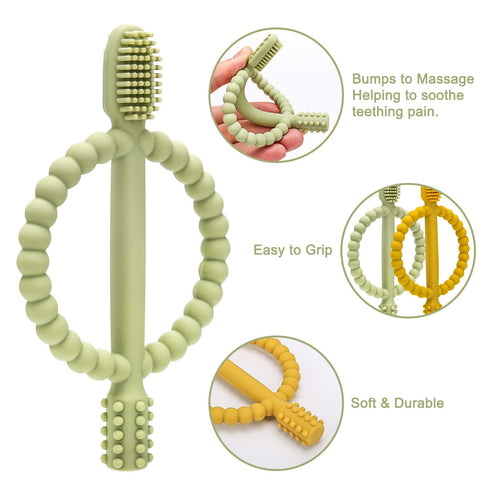 Baby Teething Toys with Easy-Hold Handle, Silicone Infant Toothbrush for Sore Gums, 0-6 Months