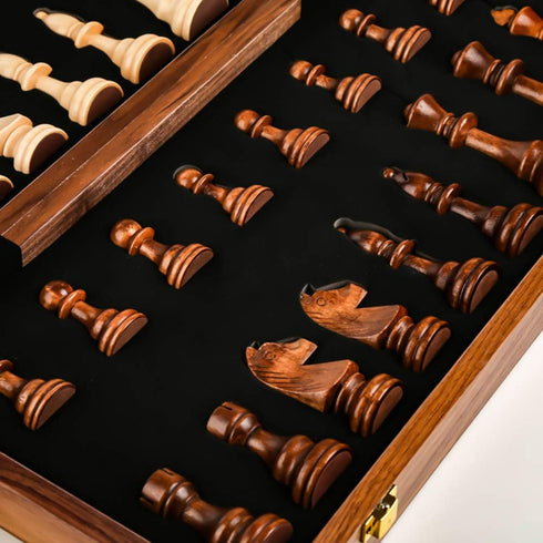 Dan&Dre 15 Folding Wooden Chess & Checkers Set (2 in 1), Portable Travel Chess Board Gift