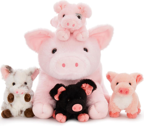 5Pcs Pig Stuffed Animal, 16 Inch Mommy Pig Plush with 4 Soft
