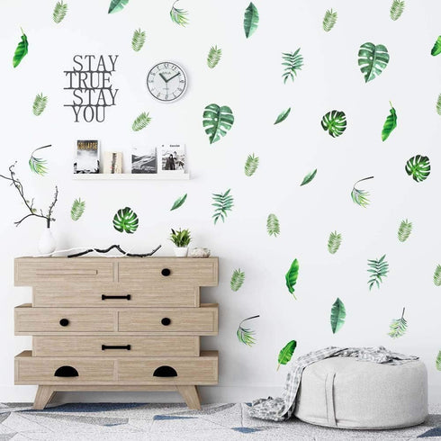 Leaf Wall Decals, H2MTOOL 64 PCS Removable Tropical Plants Stickers for Kids Nursery Room Decor